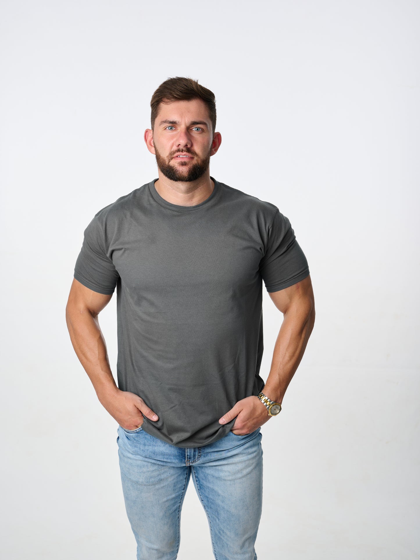 classic cut stretch cotton crew neck t-shirt in charcoal