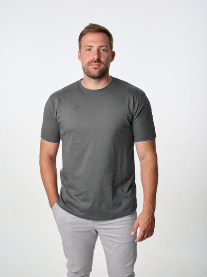 classic cut stretch cotton crew neck t-shirt in charcoal